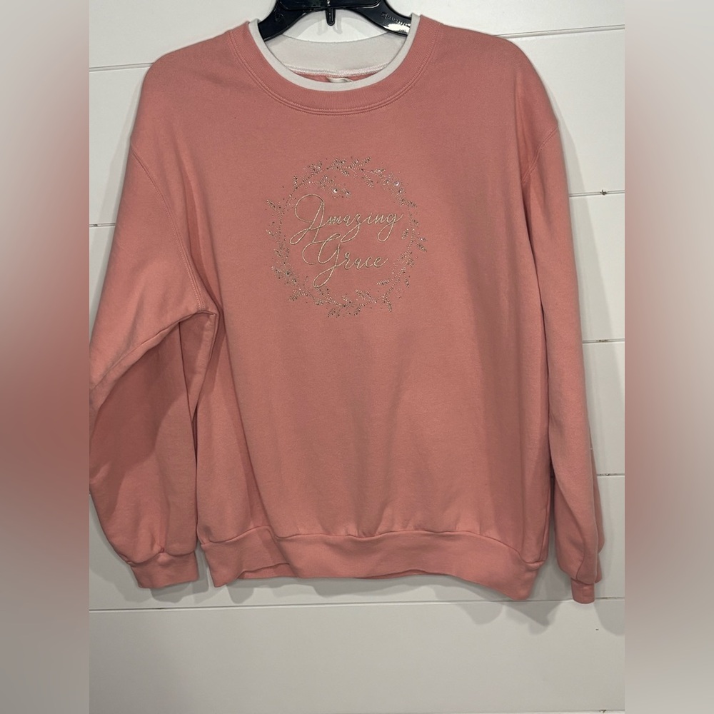 Pink/Peach Vintage 'Amazing Grace' Sparkle Sweatshirt grandma core